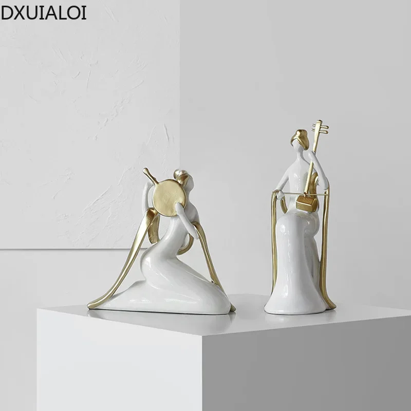 DXUIALOI Retro Creative Musical Instrument Girl Art Decoration Resin Crafts Indoor Bedroom Living Room Desktop Home Decoration