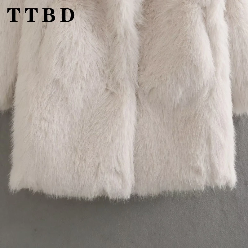 TTBD 2024 New Winter Ladies Casual a maniche lunghe effetto pelliccia sintetica cappotto da donna spesso caldo capispalla giacca retrò