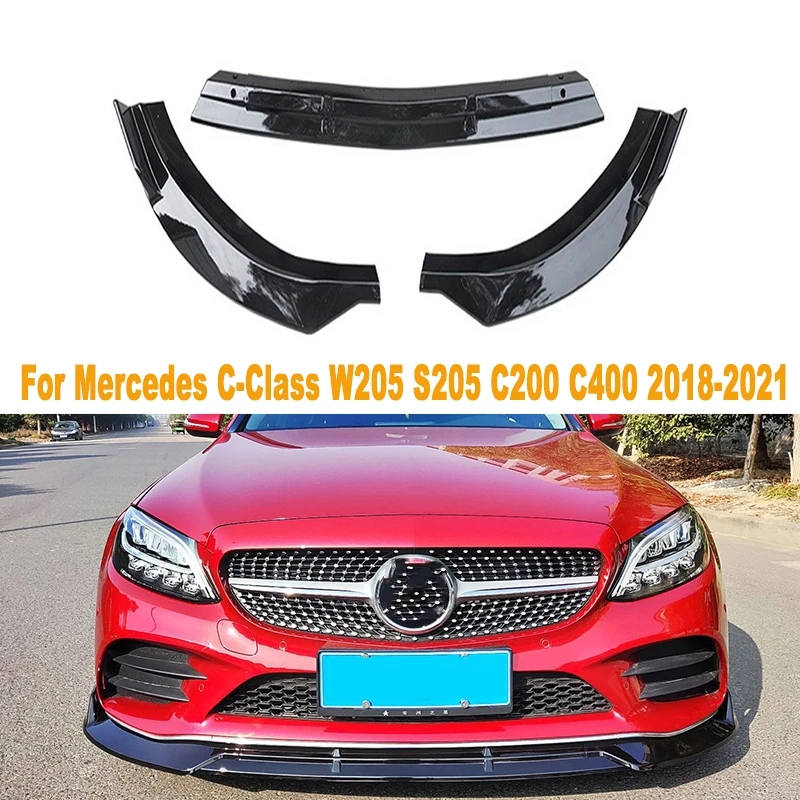 

For Mercedes W205 S205 C-Class C200 C300 C400 2018-2021 Car Front Bumper Lip Splitter Diffuser Body Kits Bumper Guard Protector