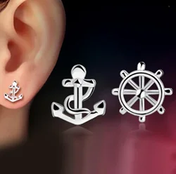 1 Pair Korean Retro Asymmetric Earrings for Women Stud Earrings Cute Boat Anchor Rudder Pirate Earrings Jewelry