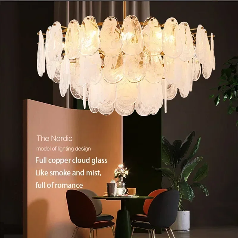 

GHEUVNJ Modern Luxury Cloud Frosted Glass Ceiling Chandelier for Living Room Pendant Lamp Restaurant French Mul