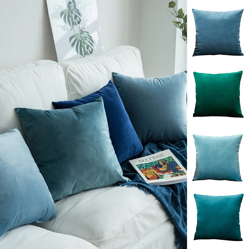 

Multi Size Blue Throw Pillow Cover Velvet Solid Color Comfortable 45x45cm For Living Room Sofa Car Cushion Nordic Home Decor