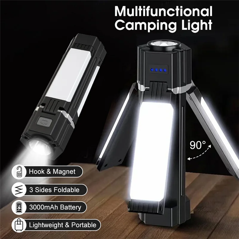 【Favorito do Shopper!】 3000MAH Lanterna de luz de trabalho portátil Luz de acampamento Luz de reparo ajustável Luz de advertência recarregável USB