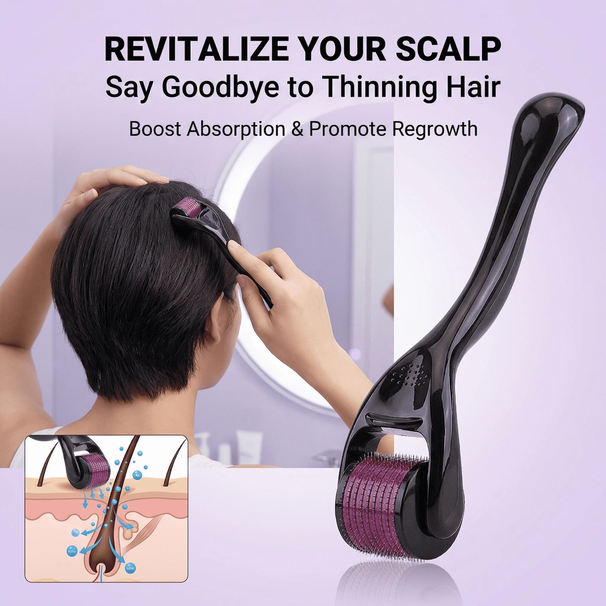 0.3mm Precision Home Use Derma Roller 540 Medical Grade Titanium Needles Revitalize Scalp Hair Growth Reduce Acne Marks
