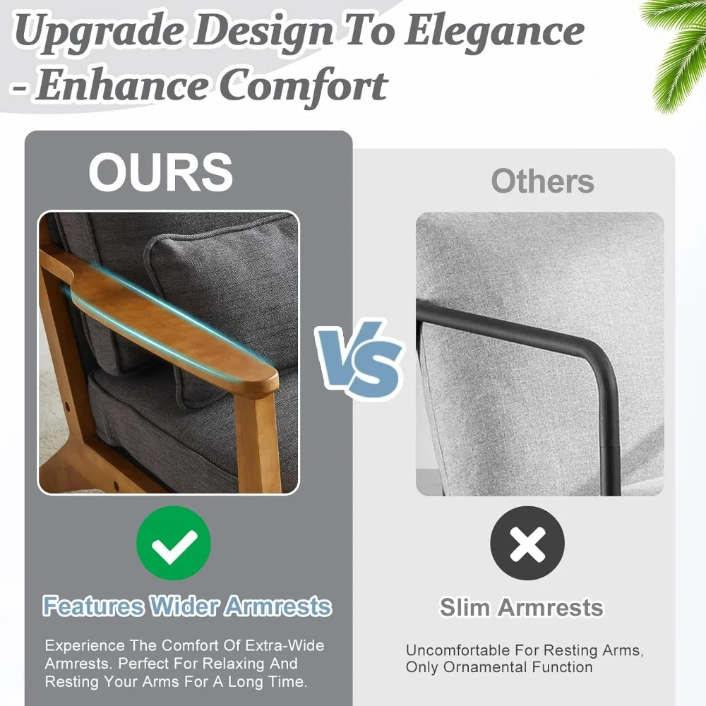 كرسي بمساند للذراعين واسعة من الخشب، كرسي حديث منجد لمنتصف القرن مع وسادة، كرسي قراءة مريح كرسي بذراع المزرعة