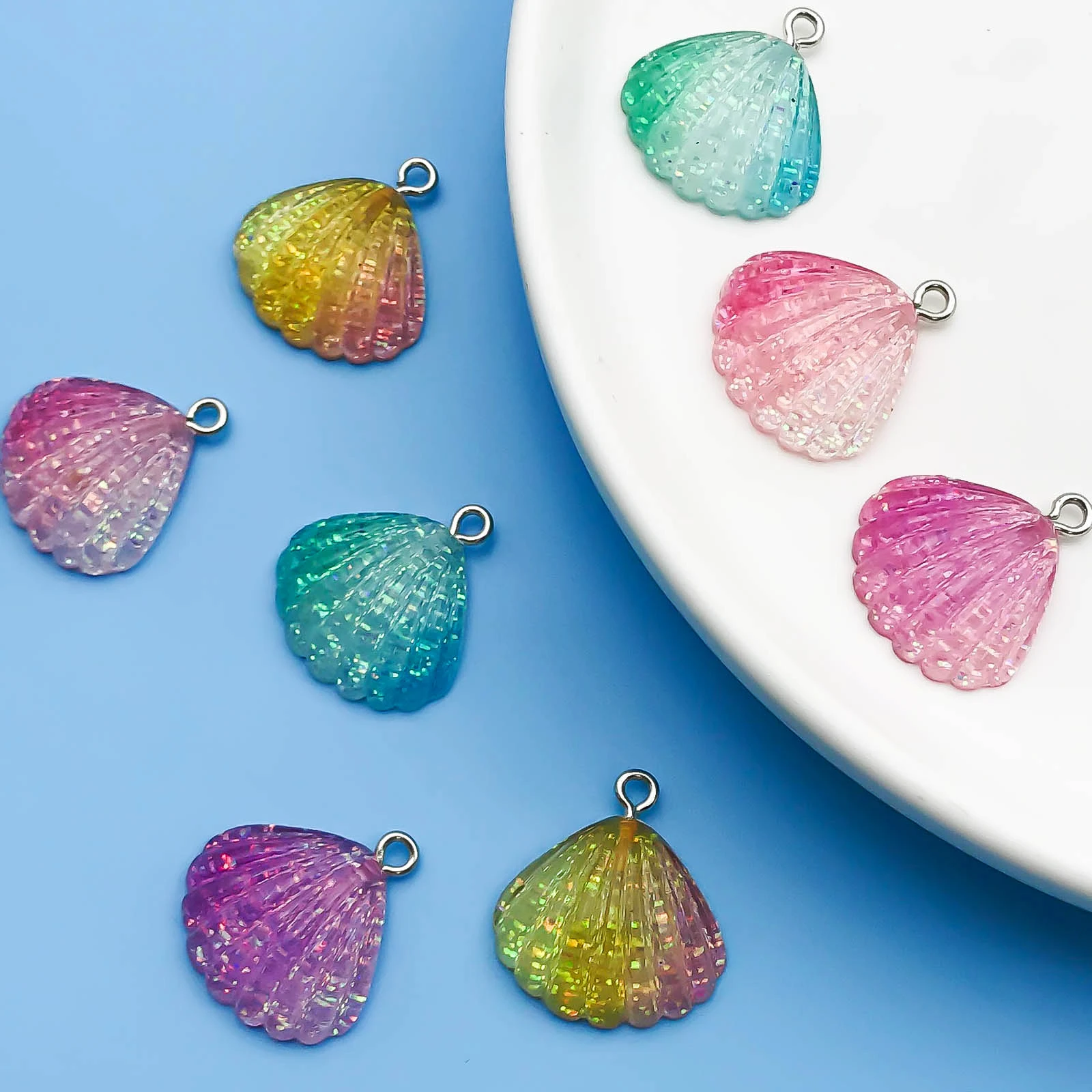 6/8Pcs Sequins Transparent Shells Cute Pendant Resin Seashell Charms for DIY Accessories For Making Jewelry Necklace Bracelet