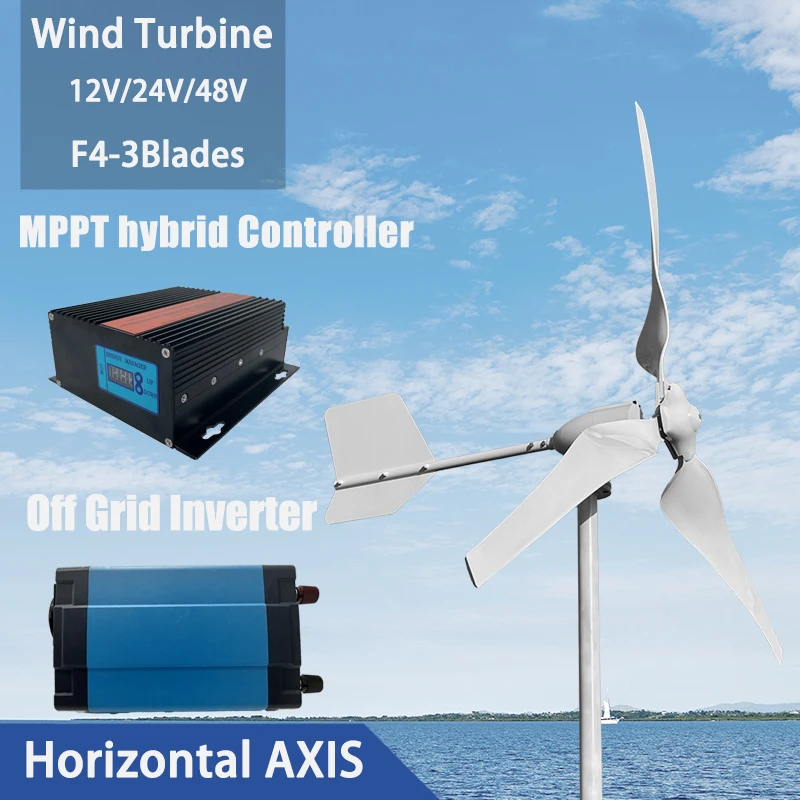 

Wind Turbine Energy Sources Electric Power Generator 24V48V96V 10KW 3 Blades Permanent Maglev Generator With Mppt Charge Control