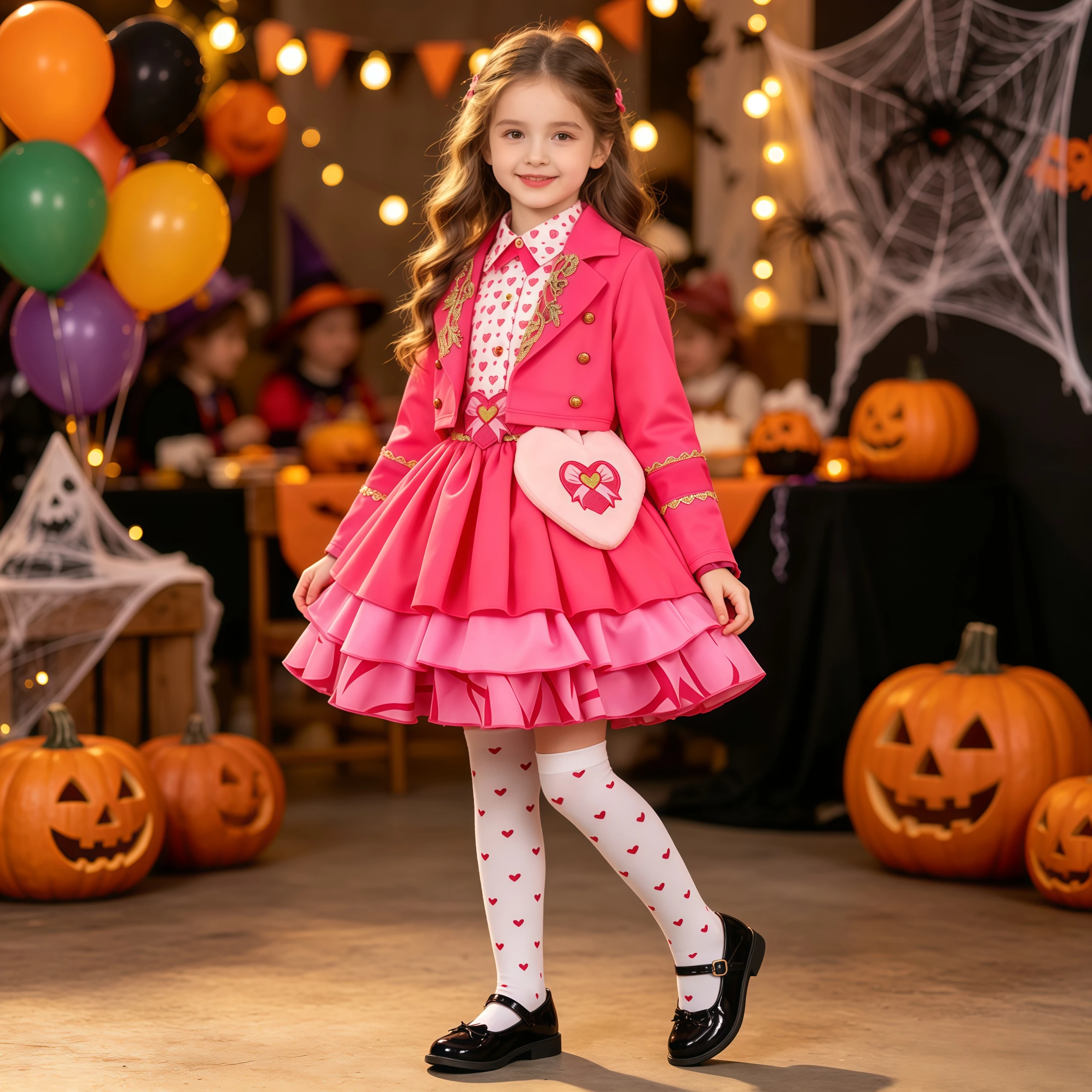 Disfraz de princesa rosa para niñas, abrigo, camisa con forma de corazón, vestido, bolsa, calcetines para fiesta de cumpleaños, Halloween, actuación, disfraz