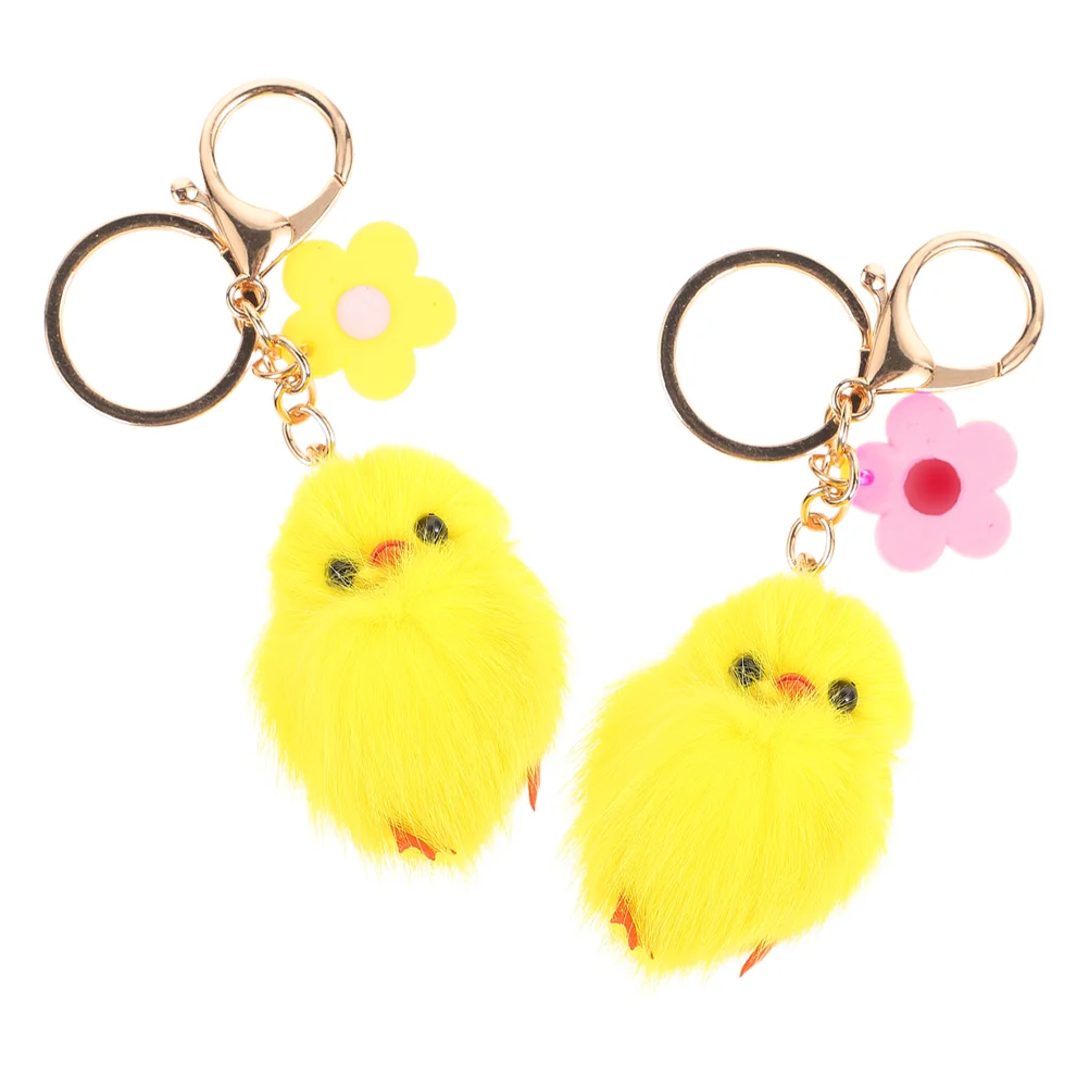 2 Pcs Plush Chick Keychain Bulk Cute Girl Girly Keychains for Car Keys Yellow Chicken Duck Toy Little