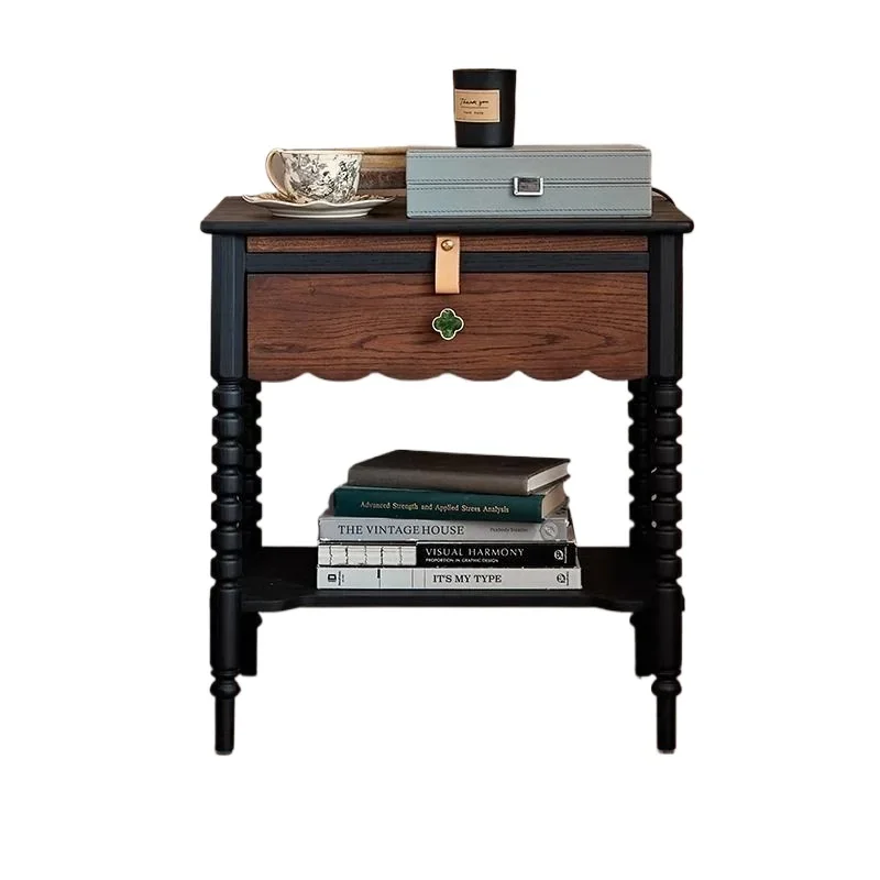 

French retro bedside table small apartment living room sofa side several bedrooms American solid wood locker medieval bedside