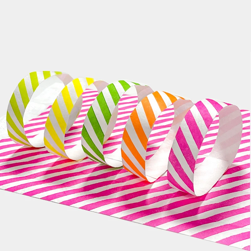 Spot  Disposable striped fluorescent Wristband for Events Party Printing, Paper Wrist Band, ID Bracelet for Entrance, 100Pcs