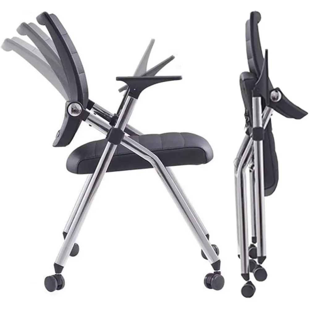 

Office Chairs with Caster with Armrest Ergonomic Leather Mid-Back Foldable Conference Reception Chair Set for Home Sch