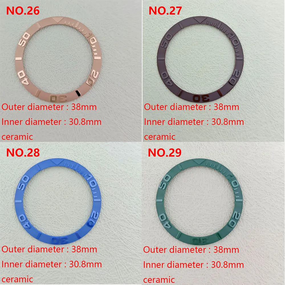 38mm*30.8mm watch non luminous ceramic bezel suitable for NH35 SK X007 SKX 009 beveled glass case Mount watch ring accessories