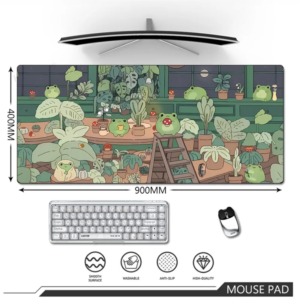 

Green Frog Mouse Pad Gaming Mousepad Large Keyboard Mouse Mat Computer Desk Mat Non-Slip Rubber Base Stitched Edge 900x400mm