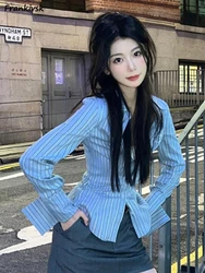 Striped Shirts Women Spring Korean Style Slim Long Sleeve Tops Simple Trendy Leisure All-match Clothing Streetwear Chic College