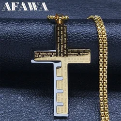 Cross Christian Church Prayer Necklace Men Stainless Steel Gold Color Bible Amulet Necklaces Jewelry colar masculino N2005S02