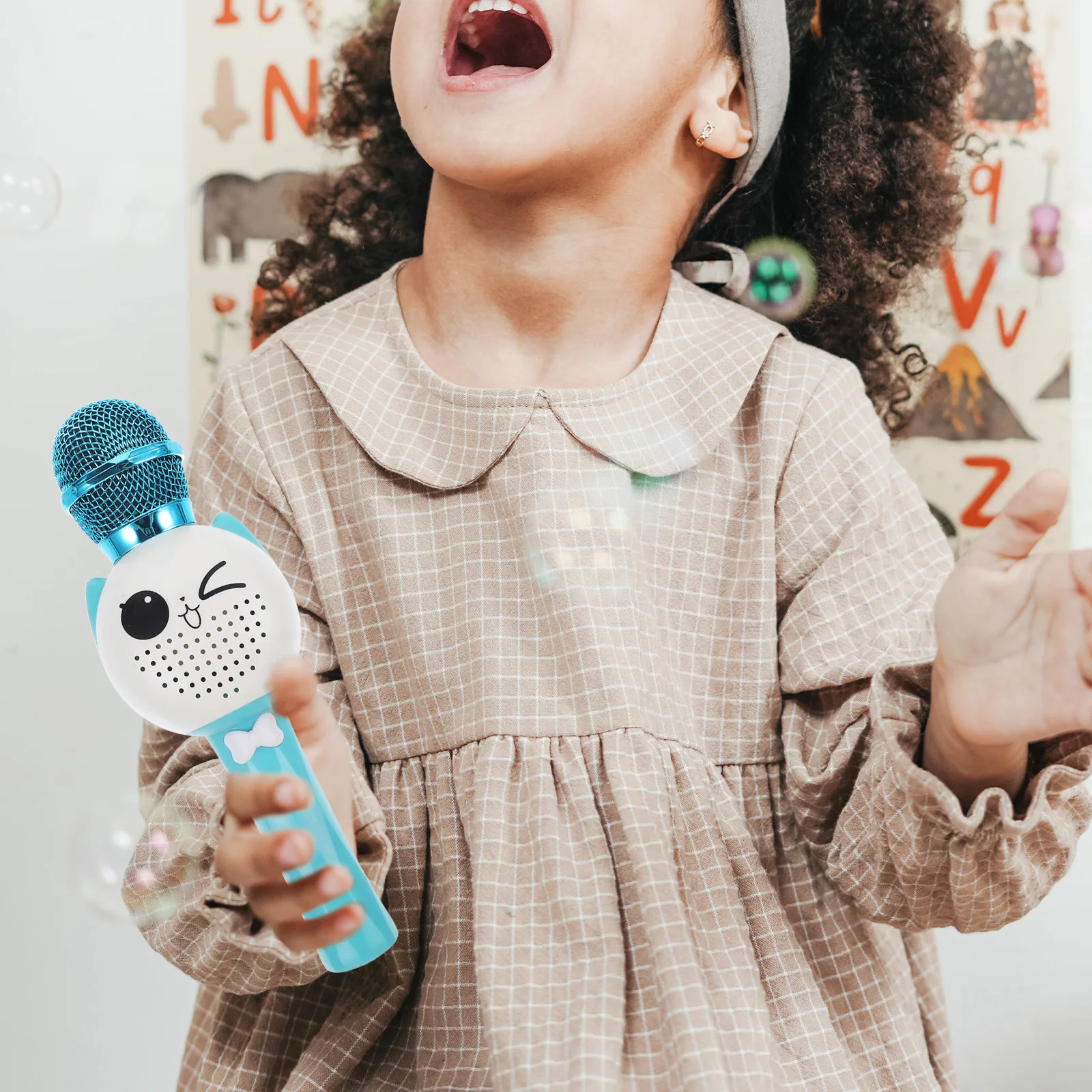 1 セットマイク漫画カラフルなデザインポータブル歌カラオケおもちゃ子供のための早期教育音楽