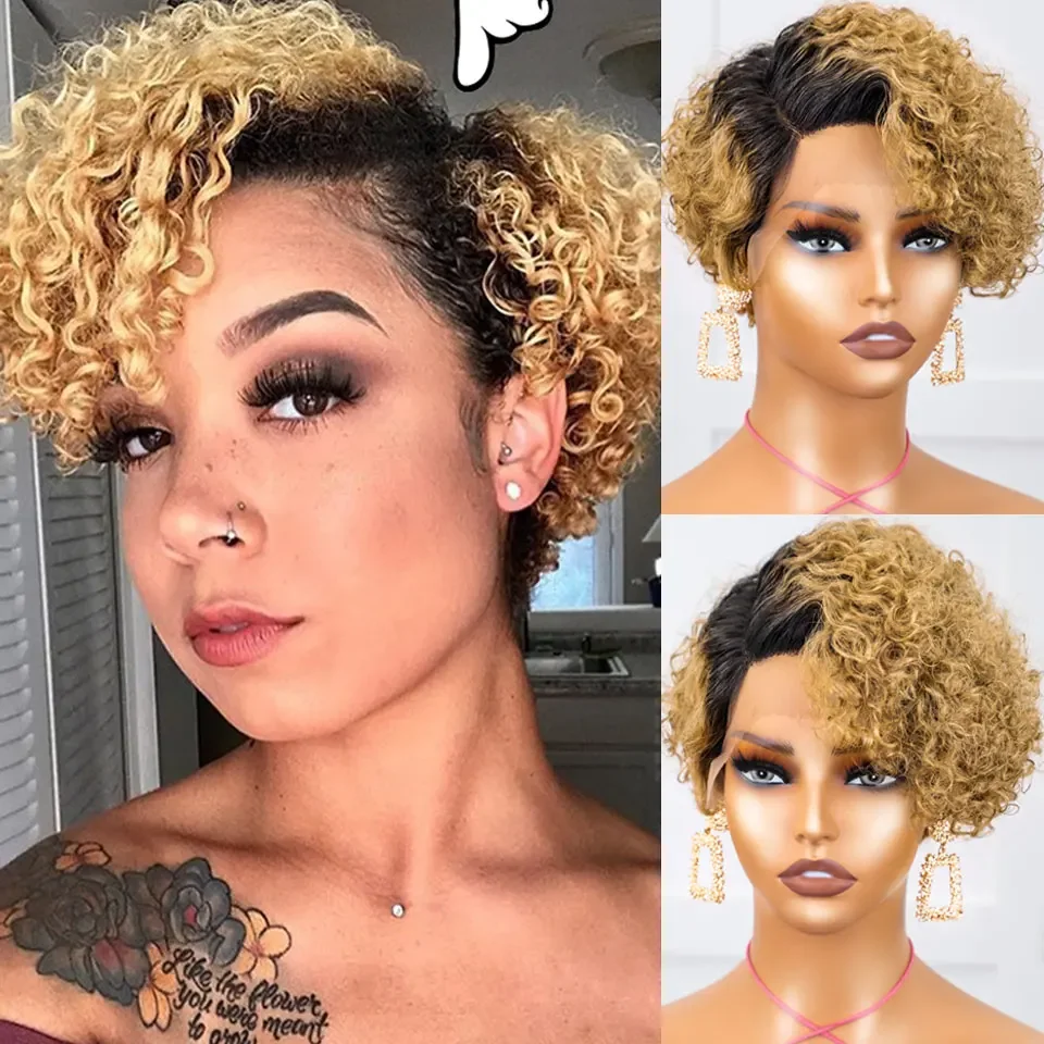 Black Pearl Pixie Wig Short Bob Wigs Curly Wigs Human Hair Wigs For Women 13x6x1 Lace Front Wigs Pelucas De Cabello 100 Humano