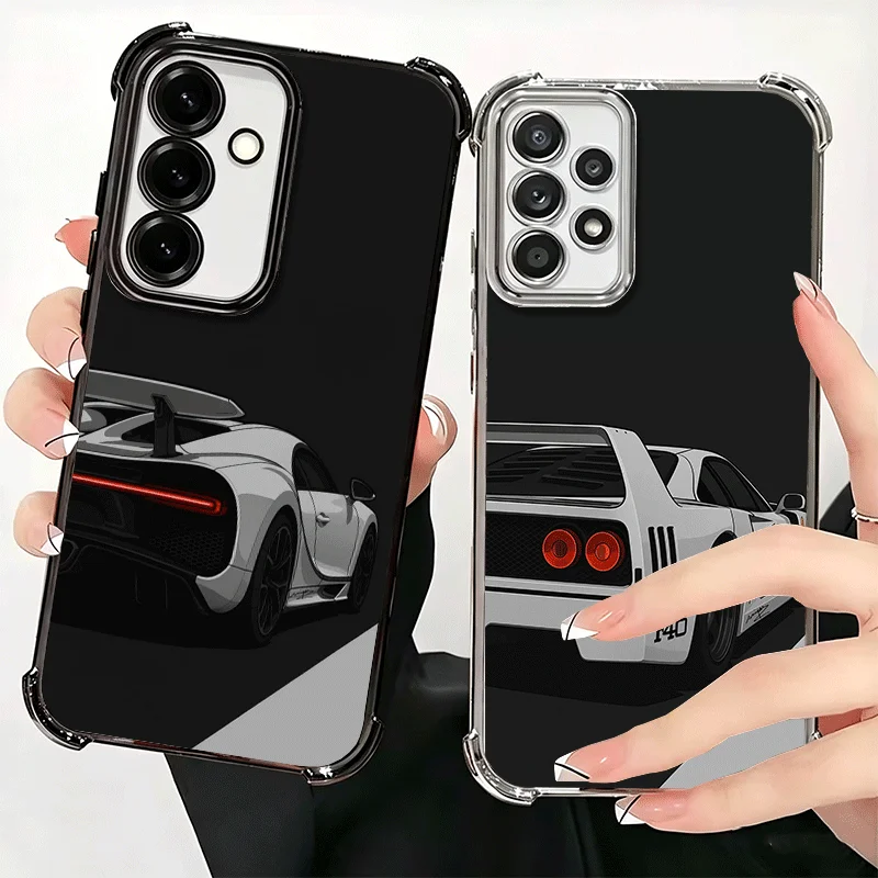 Black White Sports Cars Aesthetics Plating Phone Case For Samsung A17 A57 A27 A37 A16 A56 A26 A36 A15 A55 A25 A35 A14 A54 A24 A3
