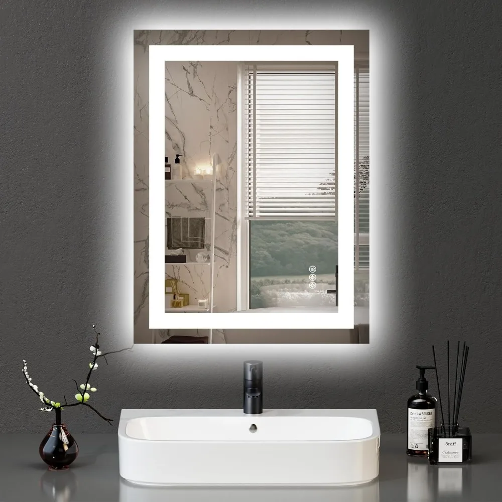 

24"x 32" Wall Vanity LED Mirror Stepless Dimmable,Double Front and Backlight,Anti-Fog,Memory Smart Mirror for Bathroom