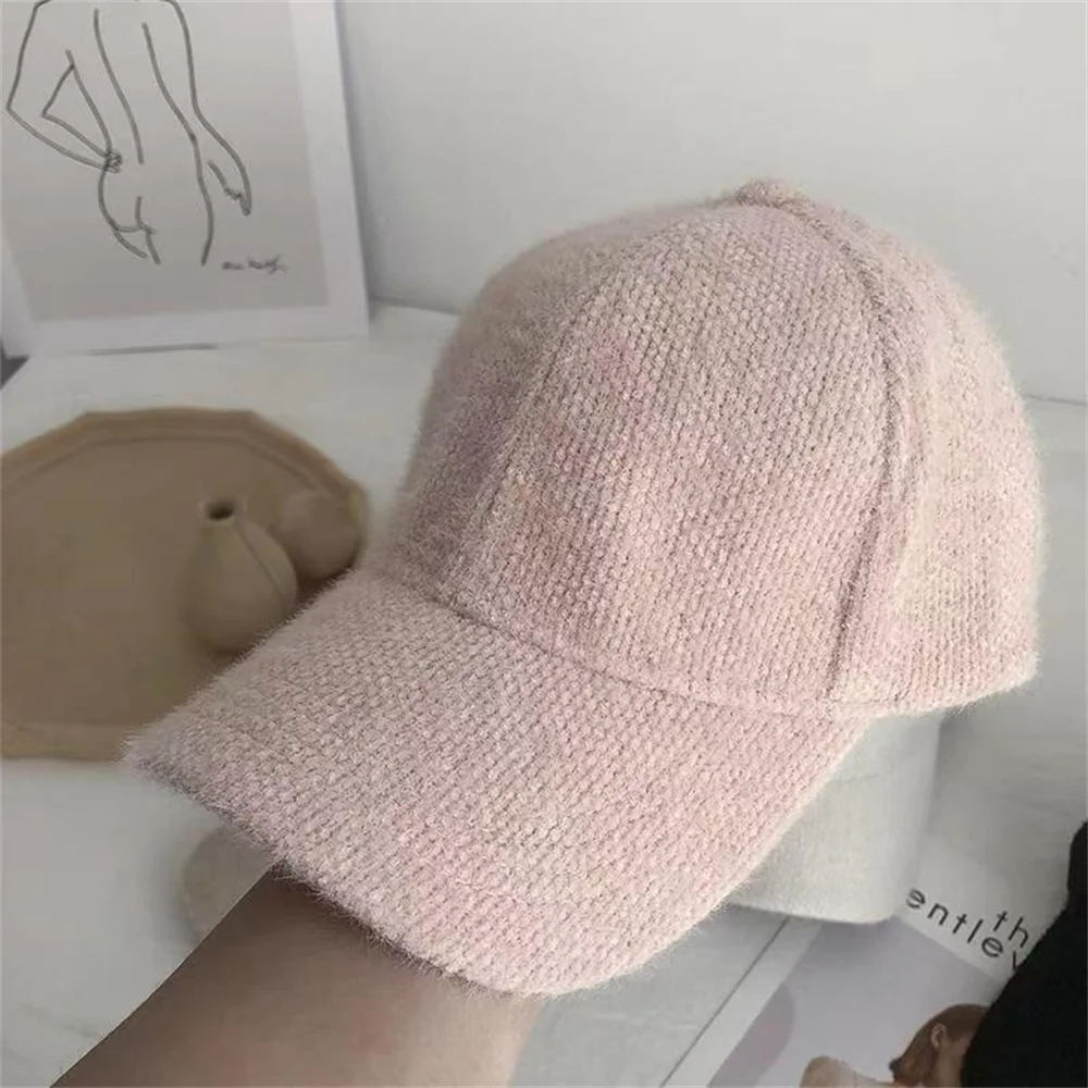 Autumn Winter Solid Color Baseball Cap Women Cony Hair Women Visor Hat White Black Warm Cap Plush Baseball Caps Mink Velvet Cap