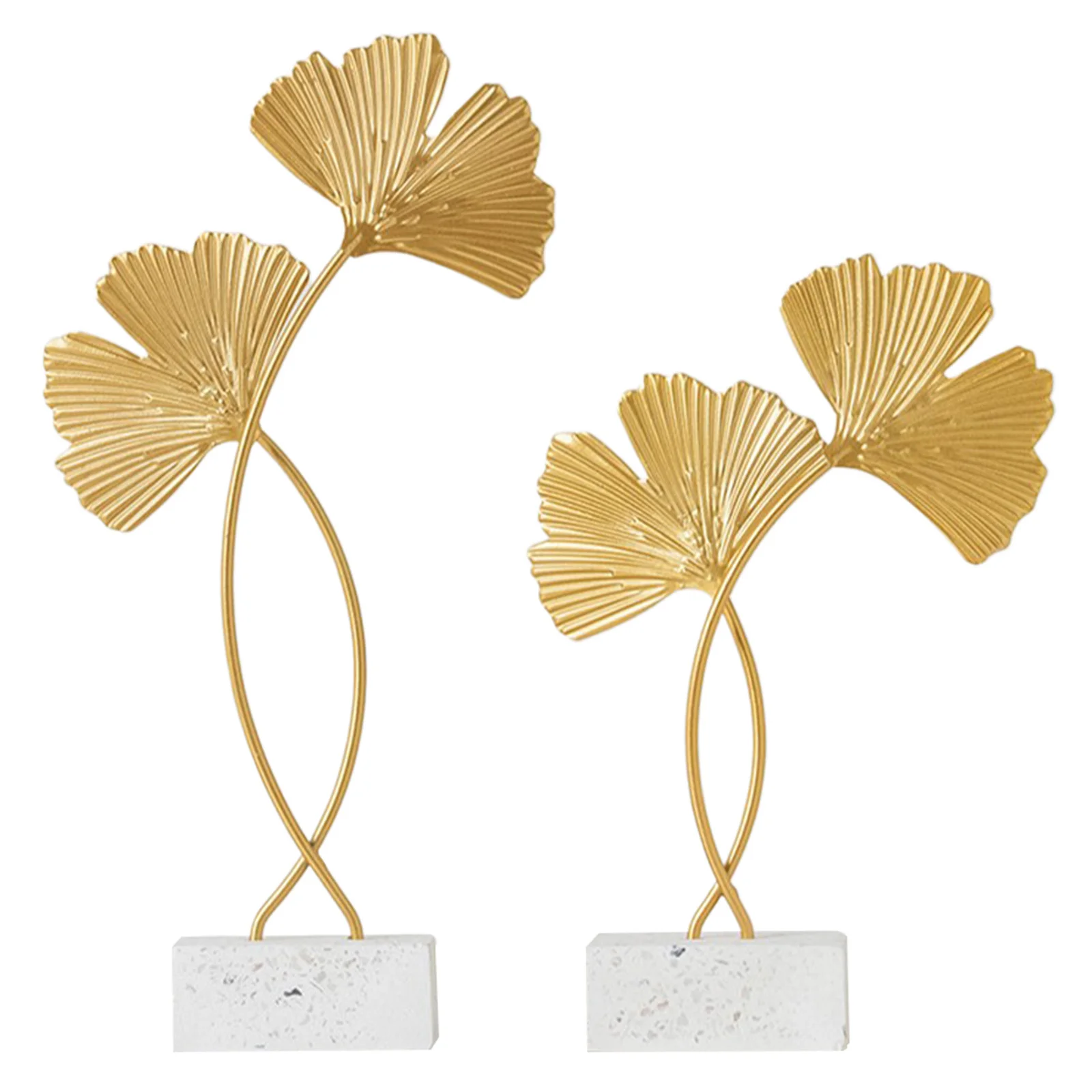 

2pcs Silver Ginkgo Leaf Decorative Figurines Smooth Surface Golden Iron Craft For Home Office Desktop Living Room Decoration