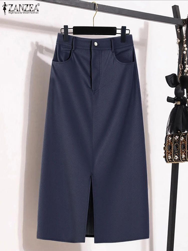 ZANZEA Casual Summer Skirts Women Pockets Denim Overskirts 2025 Mid-Calf Women's Clothing Bottoms Oversized S-3XL