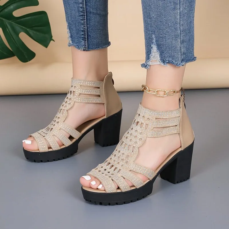 Sandals Women's Block Heel 202 – Rhinestone Sandal Women recenzja i cena
