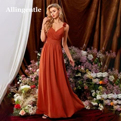 Allingentle Elegant A-Line Bridesmaid Dresses Chiffon Spaghetti-Straps V-neck Evening Party Gown Floor Length vestidos de gala