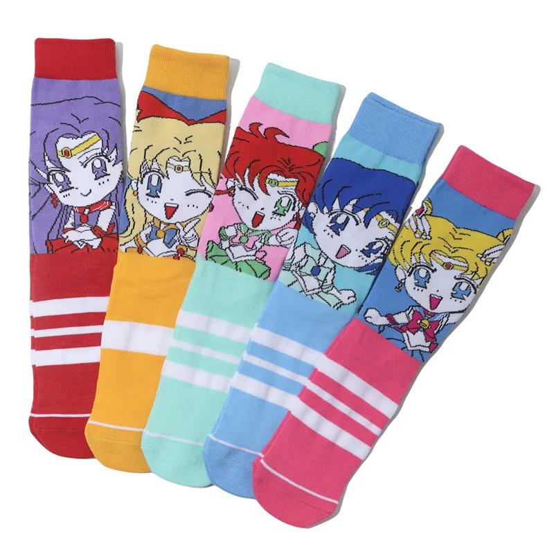 Japanese Anime Sailor Moon Woman Sock for Women Socks Kawaii Fashion Cartoon Sweet Print soft Sox Cotton Spring Summer Sokken