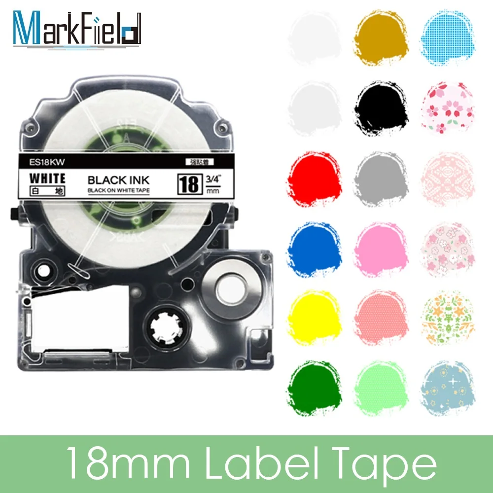 SS18KW Label Tape 18mm Black on White Clear Compatible for Epson Labelworks Cartridge SC18RW SC18YW SB18X LW-400 LW-700 Printer