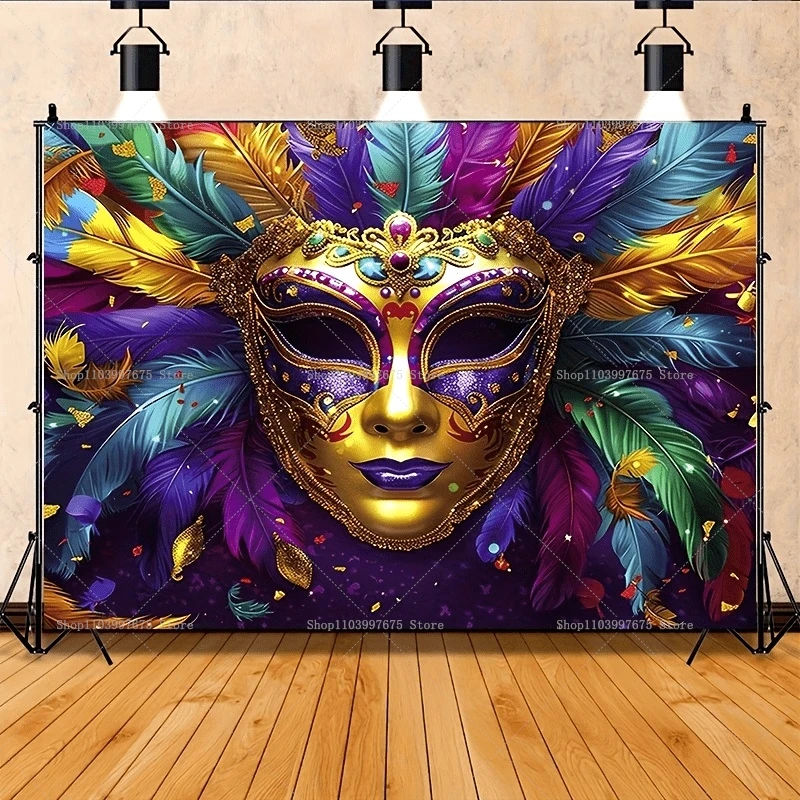 Colorful Mask Carnival Photography Backdrop Venetian Mardi Gras Masquerade Background Decoration Party Decor Banner Studio Props