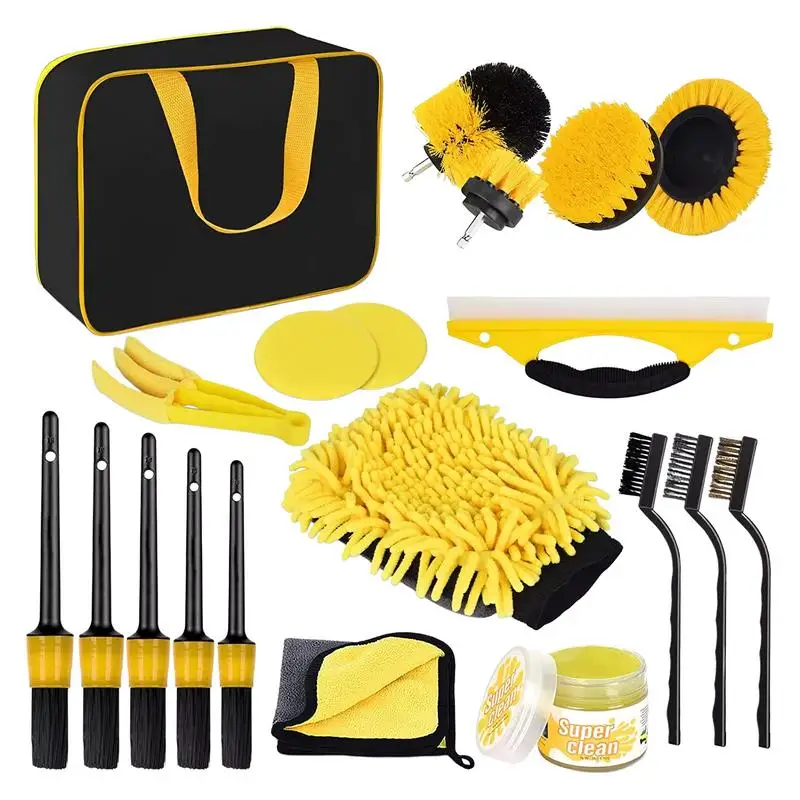 

Car Cleaning Tools Kit 22PCS Portable Auto Interior Drill Brush Set Multipurpose Soft Detailing Set Interior Cleaning Tools