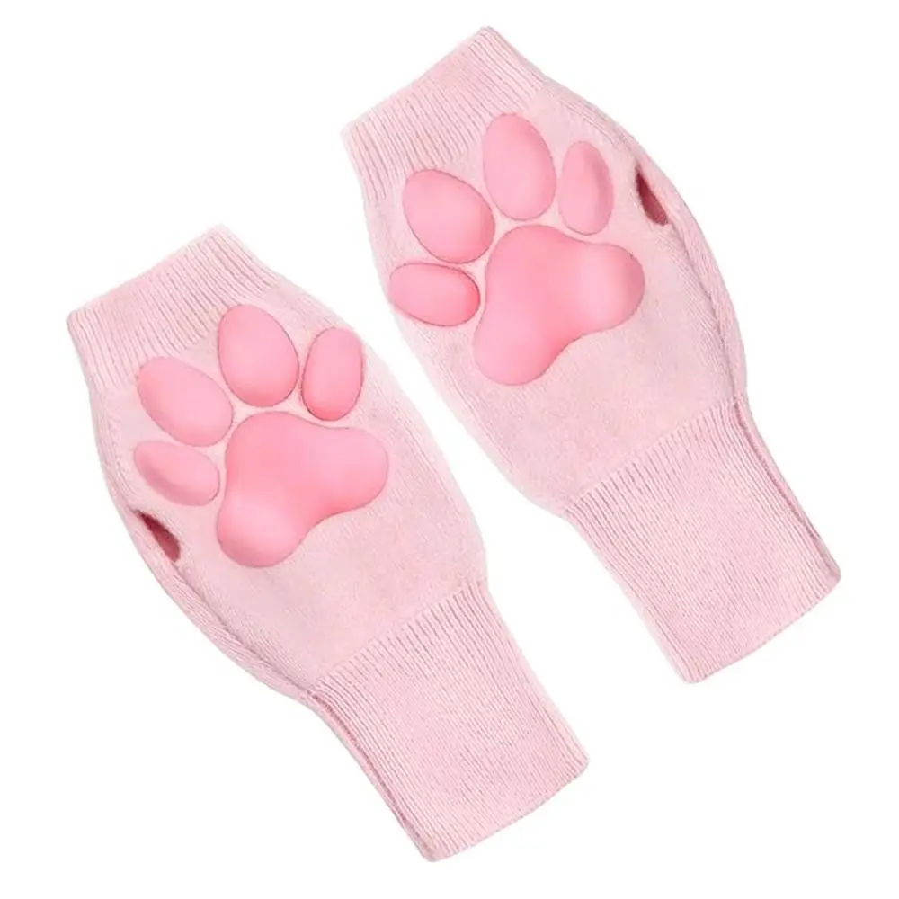 لينة لطيف القط باو القفازات قفازات سيليكون ثلاثية الأبعاد أصابع الفاصوليا القط مخلب الوسادة كم Kawaii الكشمير قفازات الحياكة الدافئة تأثيري