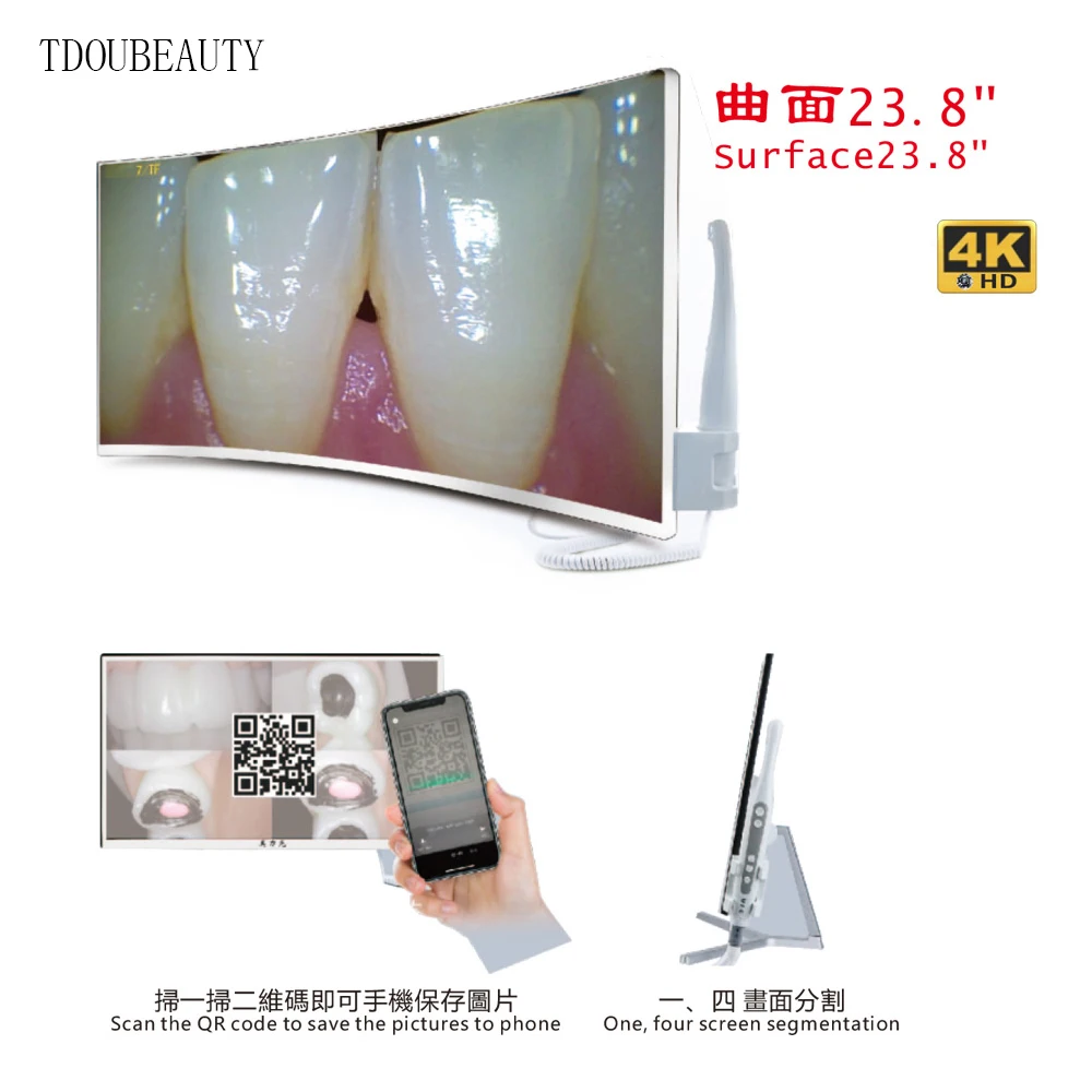 TDOUBEAUTY 4K Curved Dental Camera - UHD Oral Endoscope with IP68 Waterproof for Dental Clinics/Oral Surgery (CE Certified)