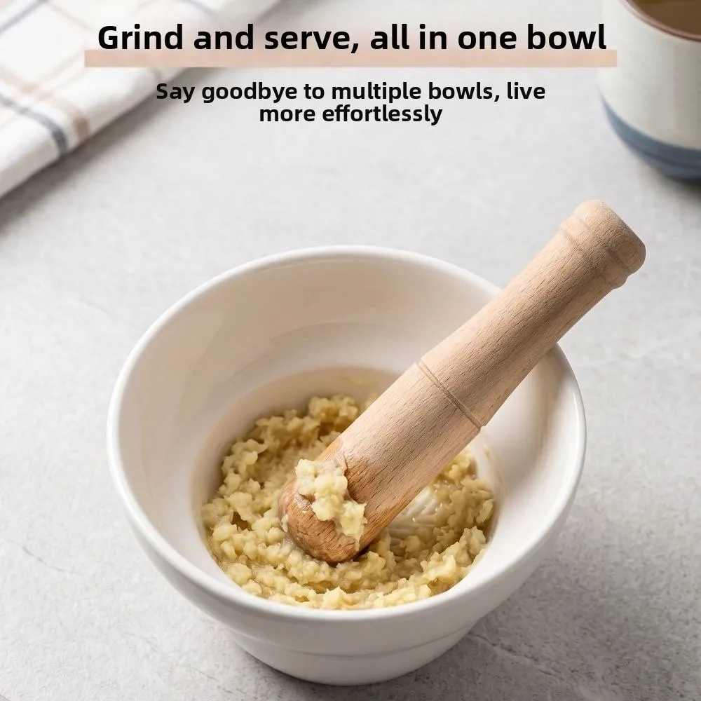 Manual Ceramic Grinding Bowl With Grinding Rod Easy Clean Rice Paste Bowl Smooth Multifunctional Baby Food Milling Bowl