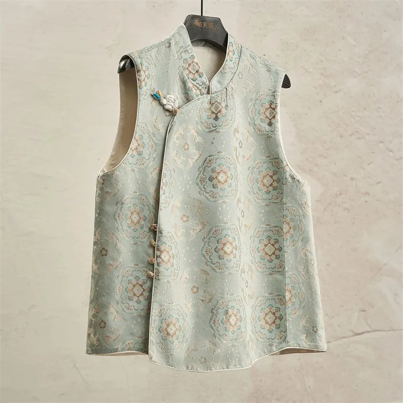 

Women's Vest Women's jackets Chinese Sleeveless Jacquard Vest Coat with Collar and Buckle Deer Print Women's Spring and Summer
