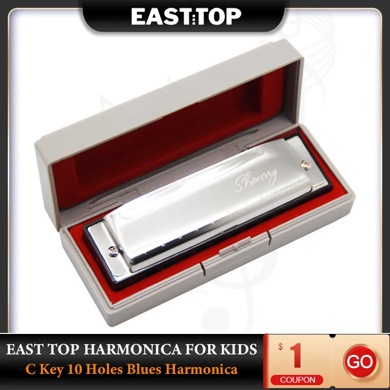 EASTTOP T009 Harmonica, Standard Diatonic Key of C 10 Holes 20 Tones Blues Mouth Organ Harp For Kids, Beginners, Professional