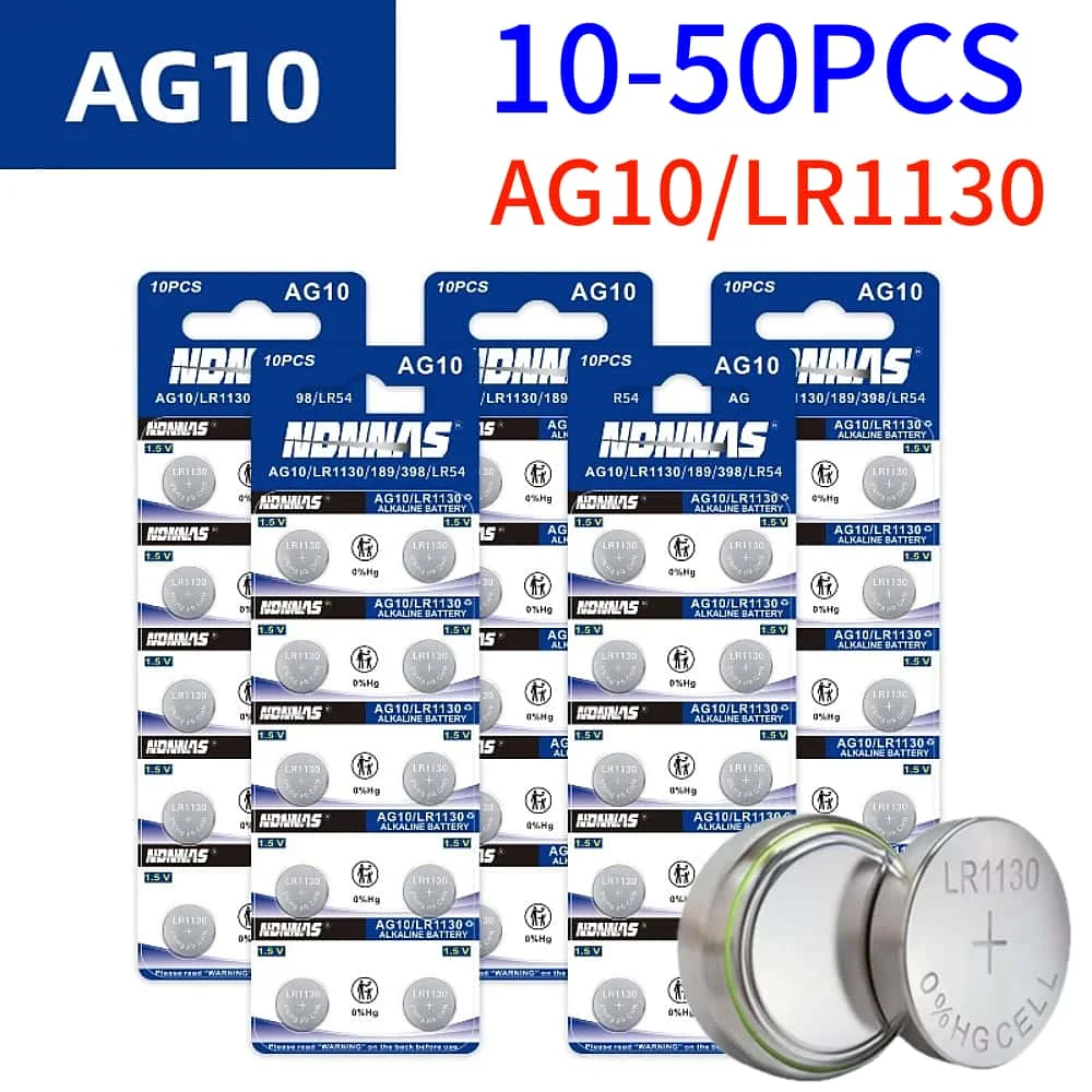 10-50PCS AG10 LR1130 Batteries 389A LR1130 LR54 L1131 SR1130 1.55v Button Cell Coin Battery for Watches Calculators Lasers