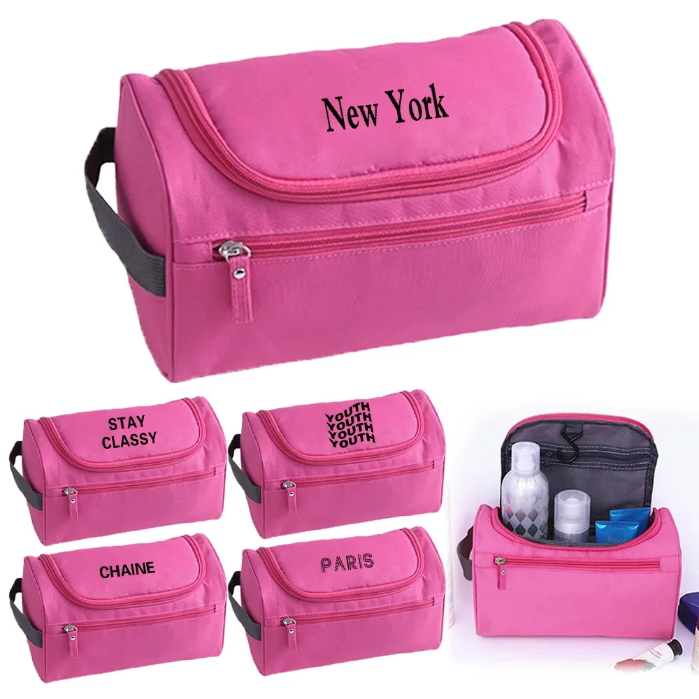 Bolsas de maquillaje para mujer, organizador de artículos de tocador impermeable de viaje, bolsa de cosméticos portátil, serie de impresión de paredes, bolsa de lavado colgante para baño