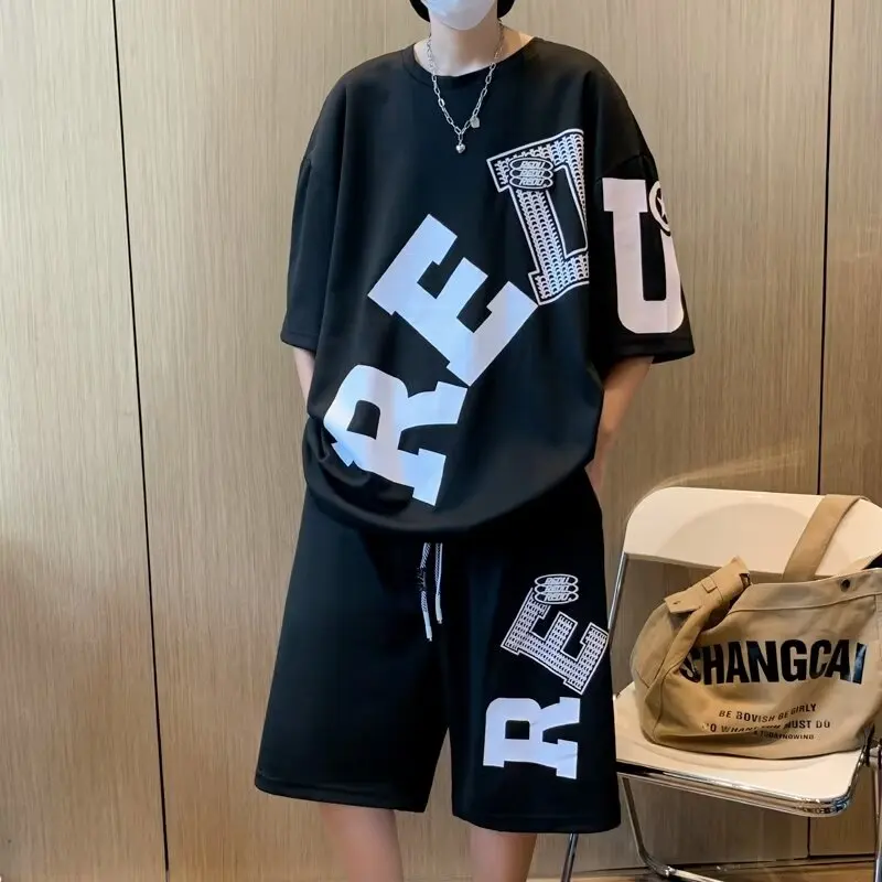 2024 Summer Men\'Sets Japan Fashion Streetwear Short Tracksuit Men Trend Men Clothing T Shirts Shorts 2 Piece Set Men