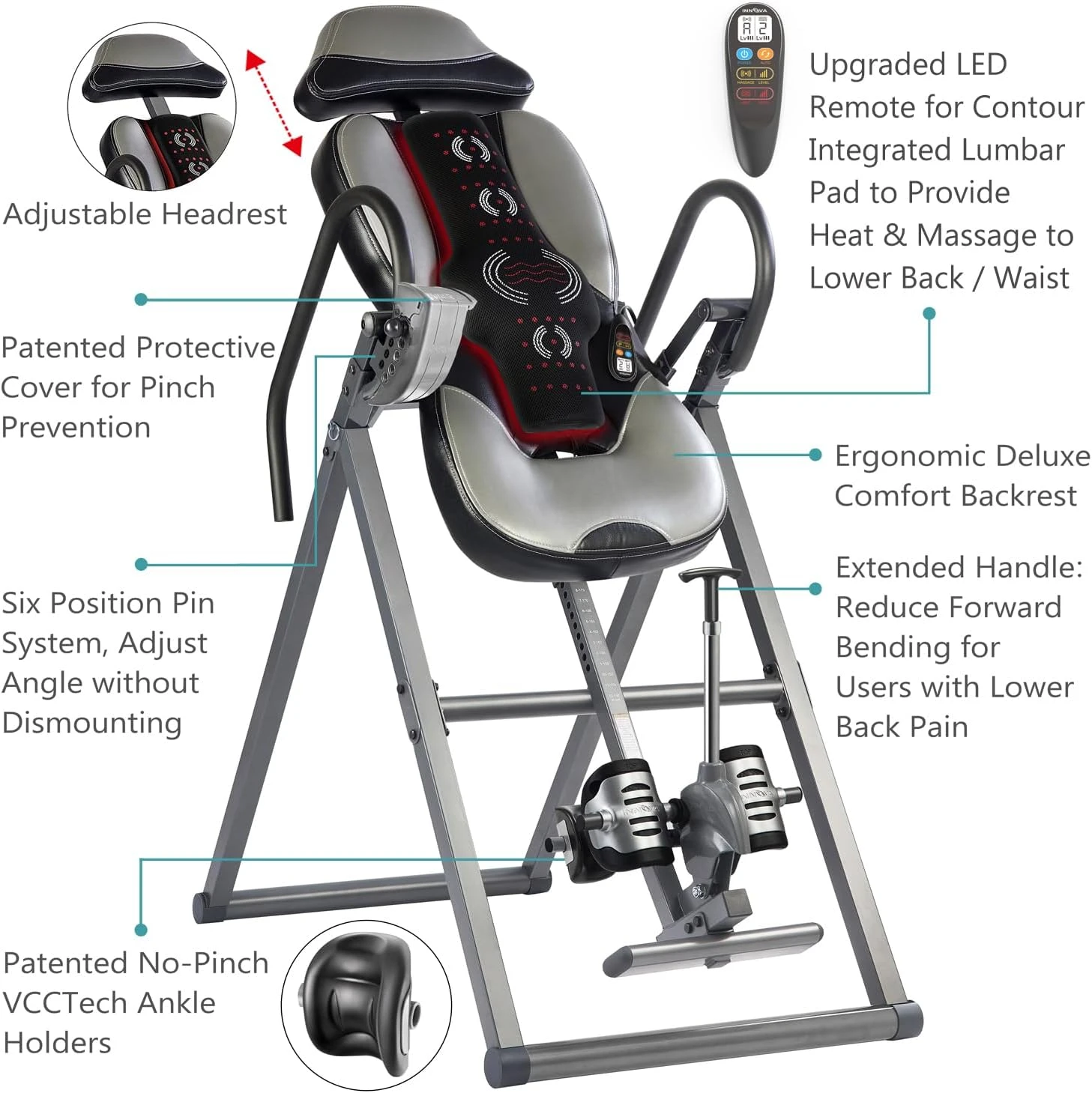 Advanced Heat and Massage Inversion Table, Gray/Black