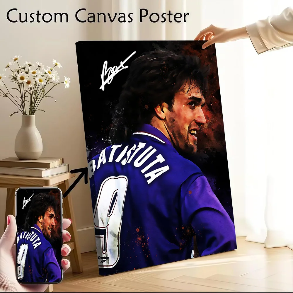 Pôster Personalizável de Gabriel Batistuta em Tela Impressa para Decoração de Parede, Arte para Sala de Estar
