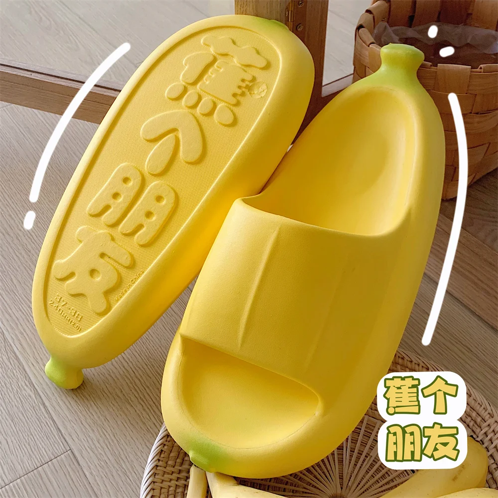 Fuuny Lovely Banana Slippers Women Anti-slip Eva Soft Thick Sole Sandals Bathroom Slipper Female 2023 Summer Fruit Shoes