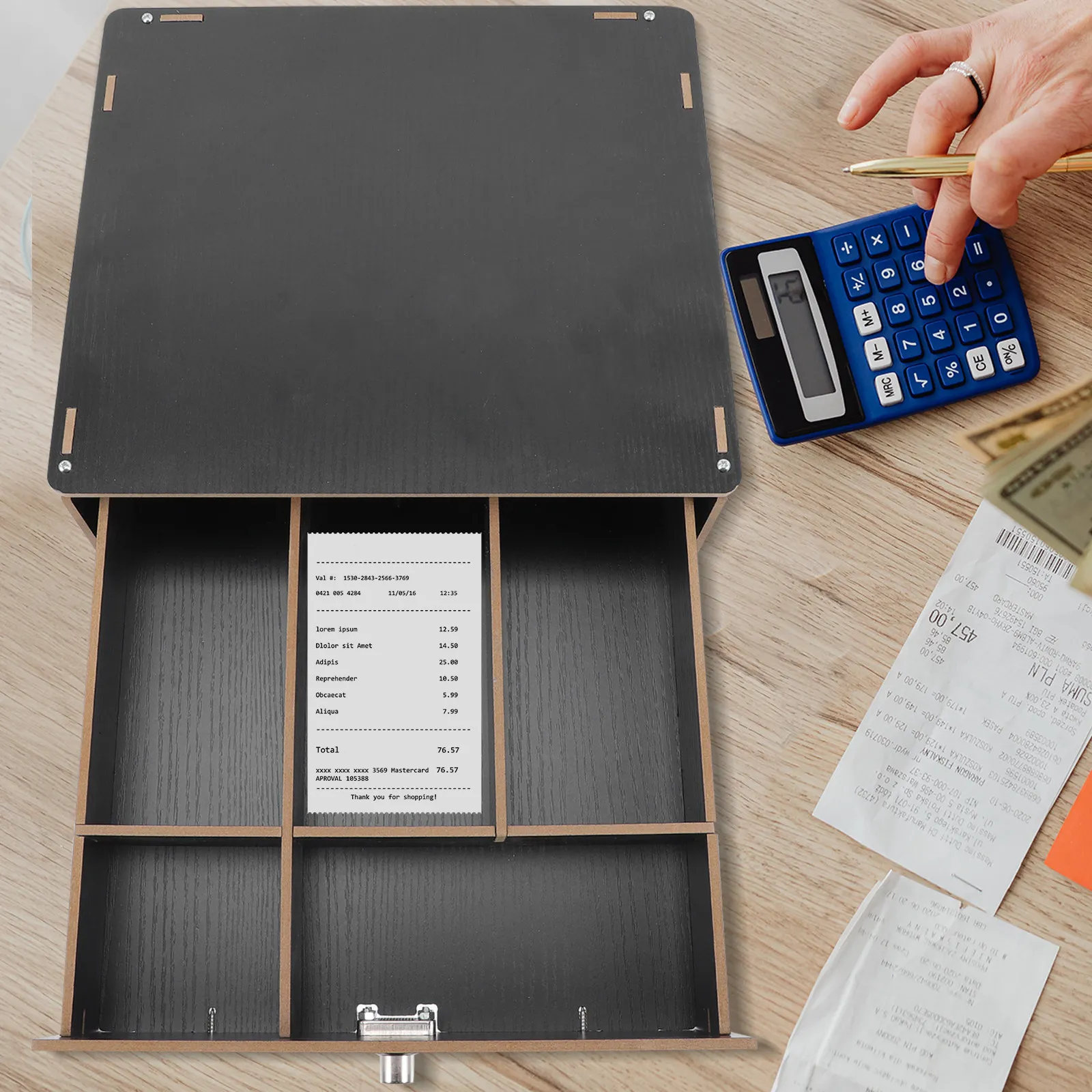 

Cash Drawer Tray Wooden Multi-Grid Storage Box for Cash Coins and Cards Desktop Organizer Replacement Till for Retail Shop