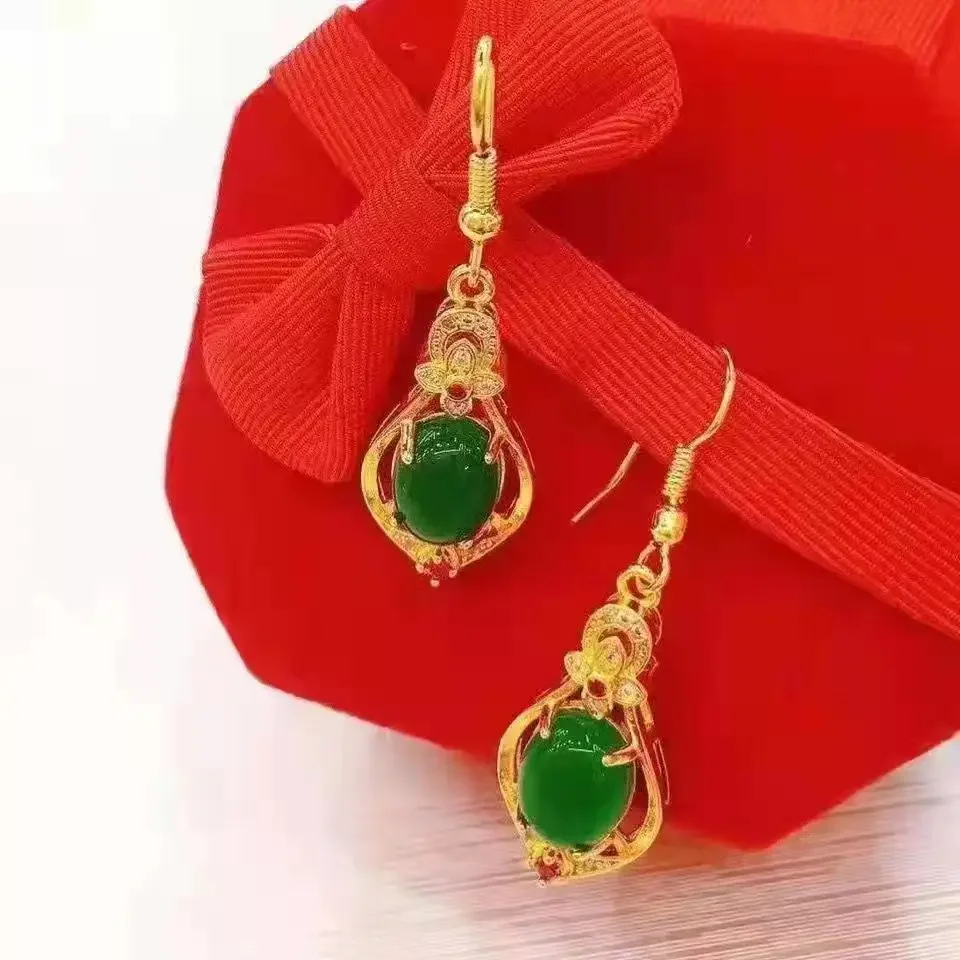 Joeyero Aretes womens gold 999 earrings small waist tassel 24k four-leaf clover gemstone earrings AU750 fashion trend