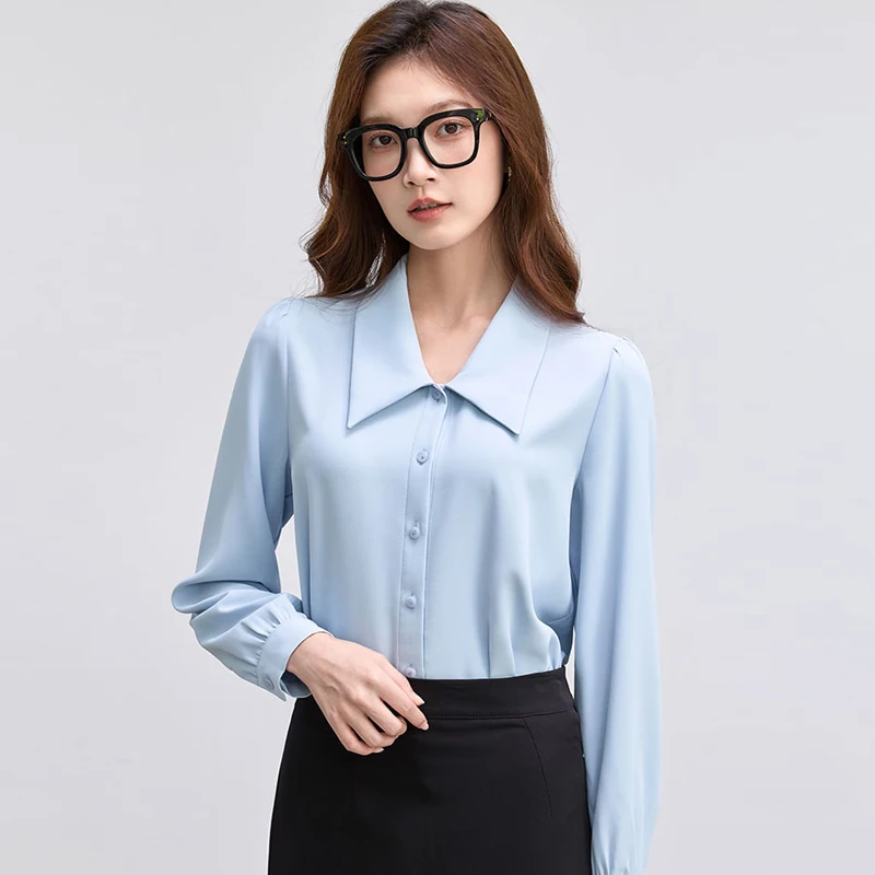 

Spring Autumn Casual Chiffon Shirt Women Office Lady Shirts Korean Fashion Female Long Sleeve Simple Solid Blouse Tops