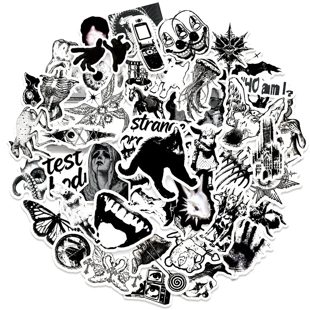 

10/50Pcs New Black & White Gothic Style Skull Series Waterproof Stickers for Laptop Book Luggage Skateboard DIY Decoration Decal