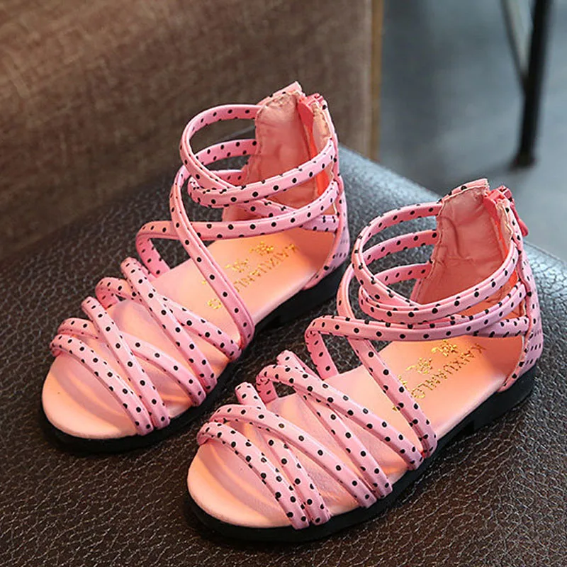 New Summer Girls Sandals Gladiator Style Girls Shoes Hollow Weave Beach Shoes Fashion Princess Kids Sandals With Zipper CSH859