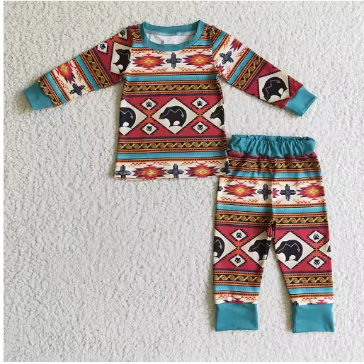 

Long Sleeve Cotton Embroidery Truck Shirts Sleepwear Plaid Pants Kid Outfit Toddler Pajamas Girl Nightwear Set